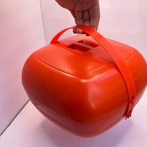 Vintage Orange Nesting Picnic Set Plates Cups Silverware Bowls Salt Pepper MCM